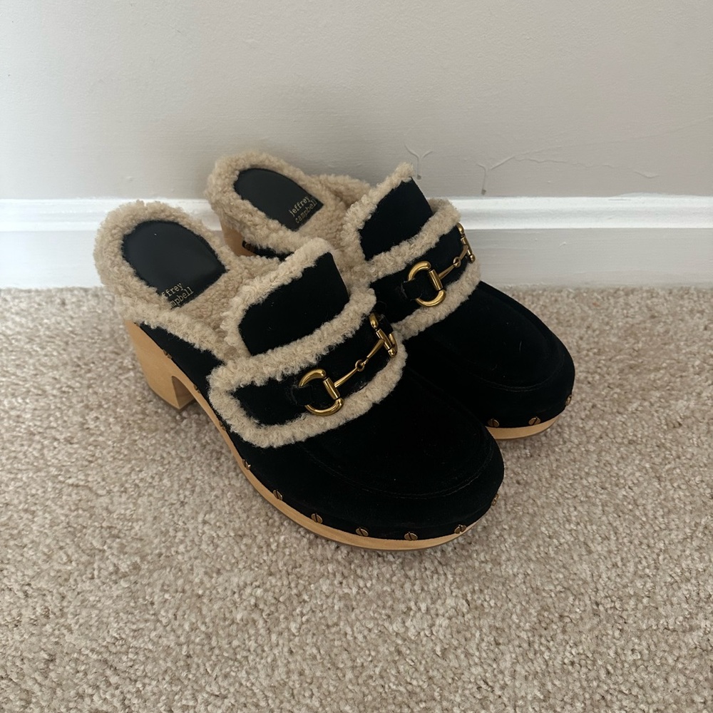 Jeffery Campbell NWOB Black Delanie faux shearling platform mule size 10 - Picture 2 of 6